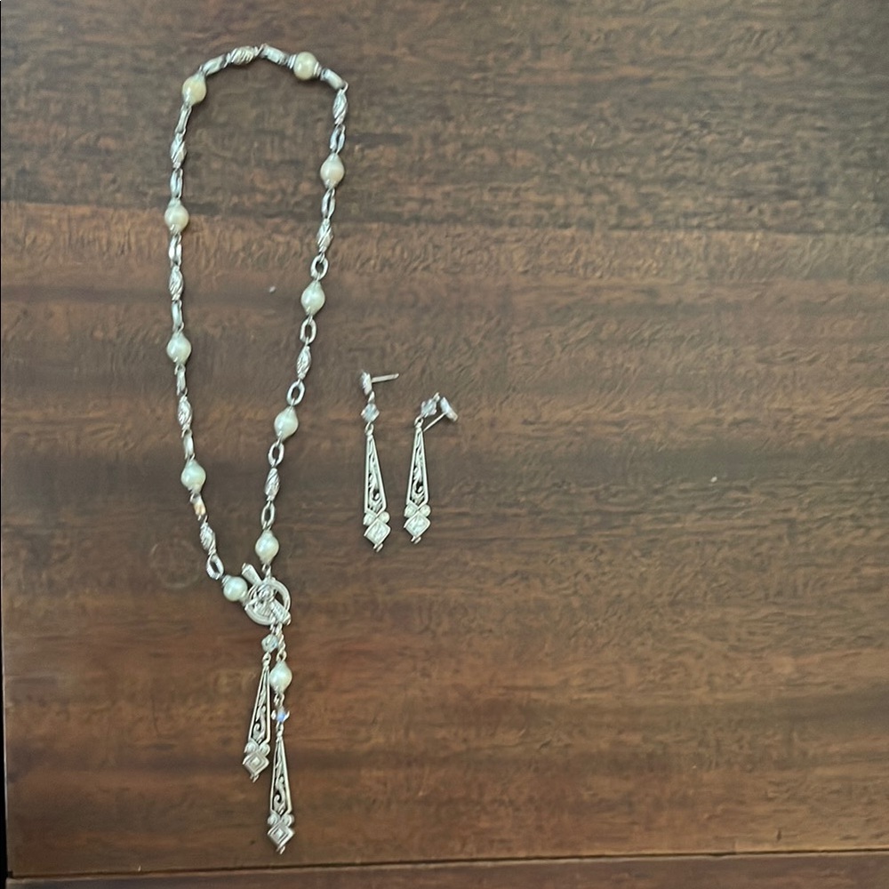 Brighton Silver and White Necklace with Pendant